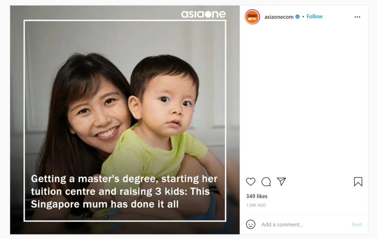 AsiaOne social-media post featuring Genius Plus Academy founder Mrs Eileen Toh