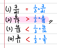 Comparison of each option with one third using equivalent fractions