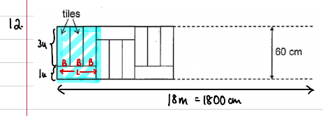 Annotated tile pattern: repeating set 45 cm long, tile 45 cm by 15 cm