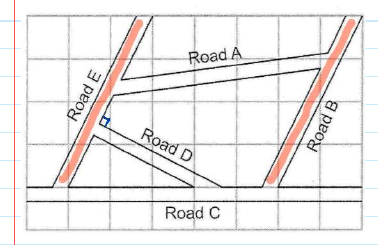 GPA solution: roads E, B and D highlighted on the grid