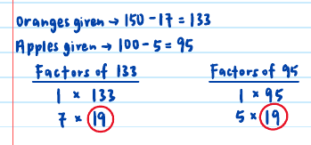 GPA solution: factor lists of 133 and 95 with 19 circled