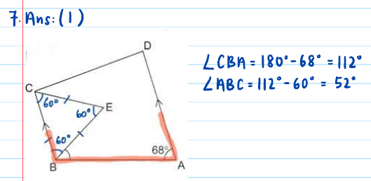 GPA solution: trapezium annotated with the 60° equilateral angles and the angle chase