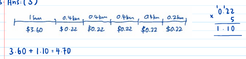 GPA solution: distance line split into 1 km + four 0.4 km segments + 0.2 km with charges below