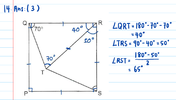 GPA solution: square PQRS annotated with 40° and 50° at R and the angle chase