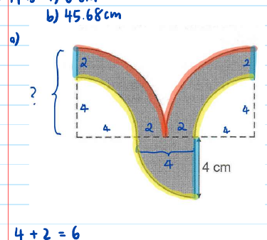 GPA solution: figure annotated with the 2 cm straight edges, 4 cm small radii and the large radius split 4 + 2