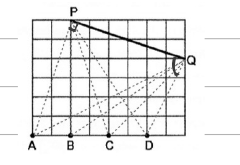 Grid with dashed triangles drawn from each of A, B, C, D to P and Q; triangle APQ is right-angled