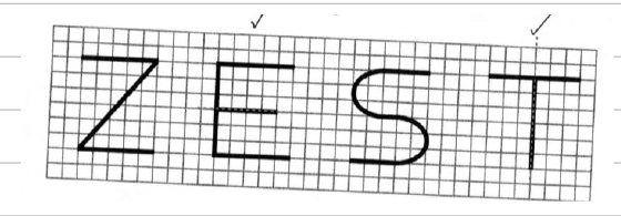 ZEST letters with ticks above E and T