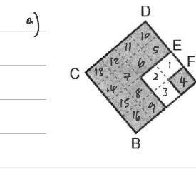 Tile ABCD subdivided into 16 equal triangles, numbered 1 to 16