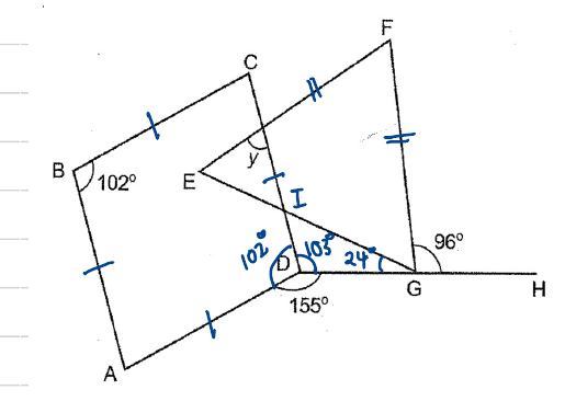 Figure annotated with the 102°, 103° and 24° angles