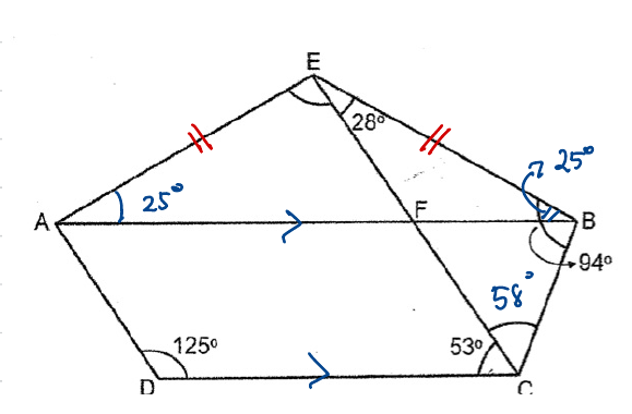 Figure annotated with the 25°, 58° and other derived angles