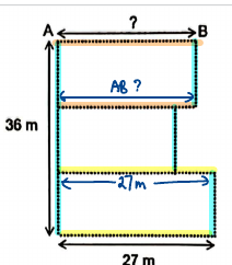 Plot of land with the fencing edges colour-coded and the two AB lengths marked