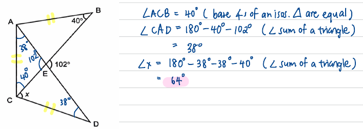 Angle-annotated figure with the worked angle chase