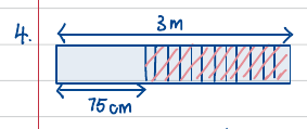 Strip model: 3 m ribbon with 75 cm left and 12 equal parts removed