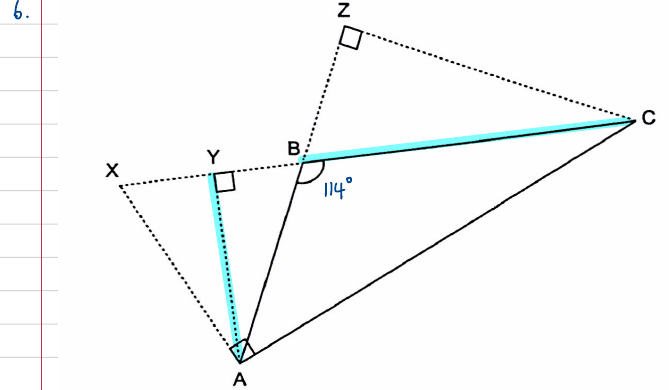 Scale drawing with BC and the height AY highlighted and 114° marked