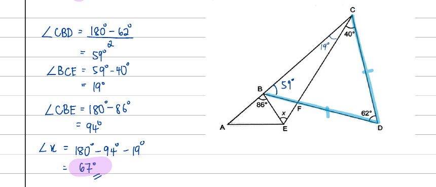 Triangle figure annotated with the intermediate angles