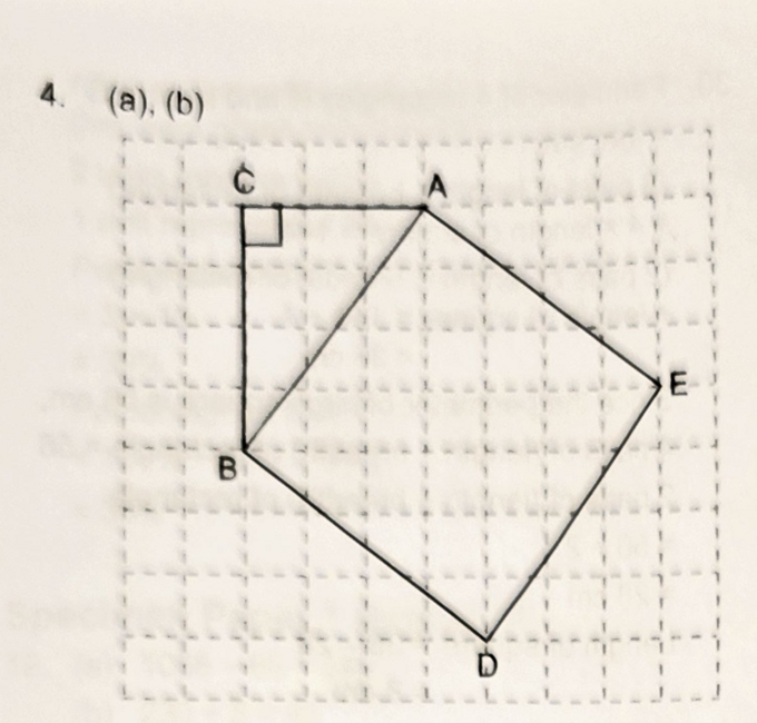 Key's drawn answer: triangle ABC with right angle at C and square ABDE on AB